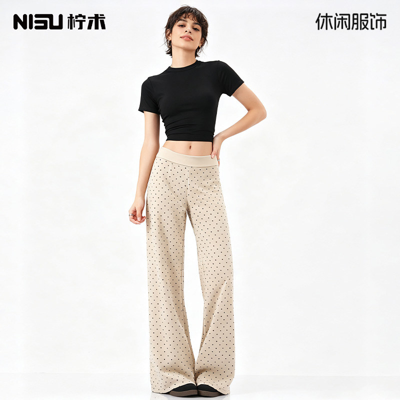柠术松弛风波点微喇裤女高腰显瘦垂感休闲裤宽松直筒休闲风阔腿裤