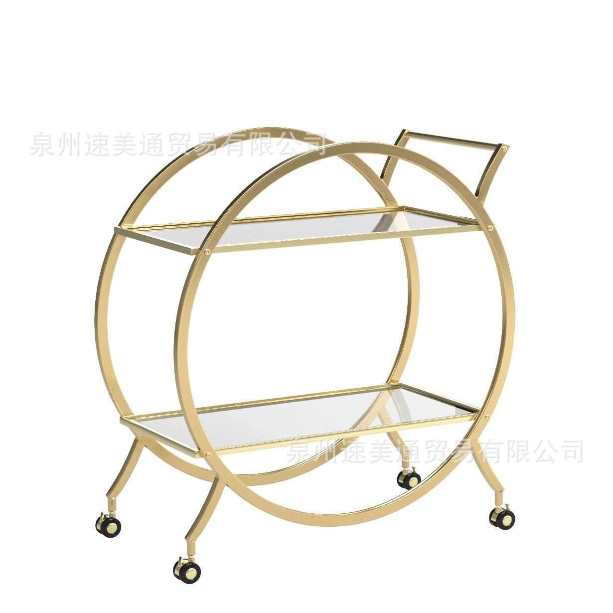 北欧铁艺移动餐车场景布置展示花架圆形双层茶水甜品金属手推车