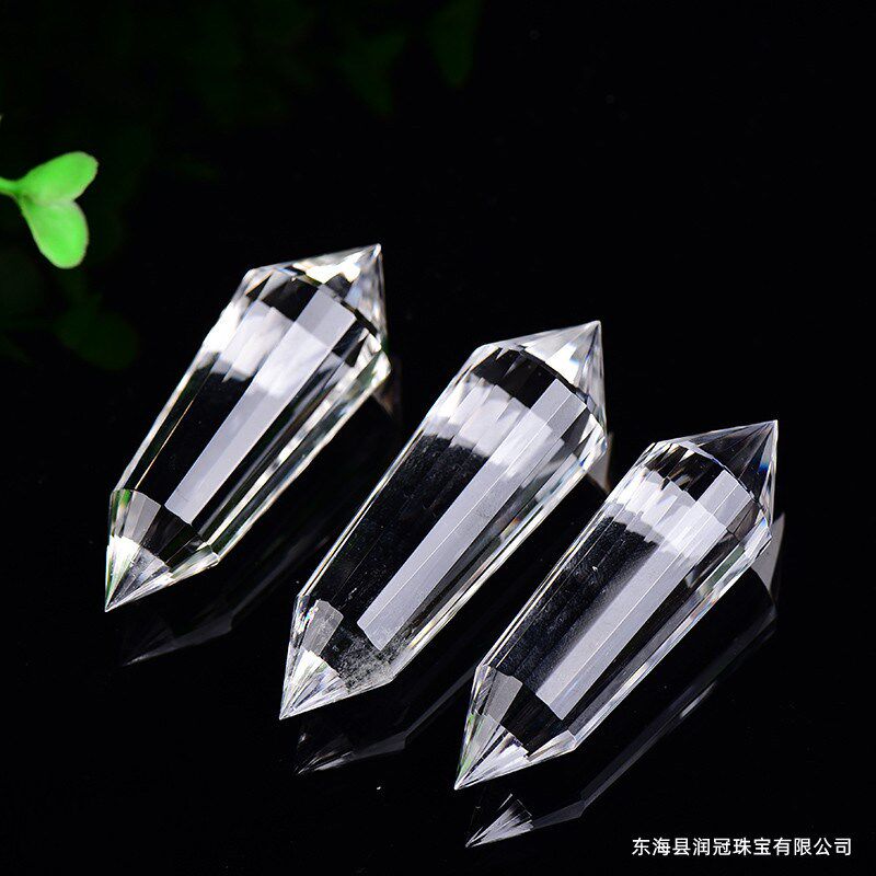 天然水晶多面双尖柱多面体水晶柱24面纯手工原石打磨