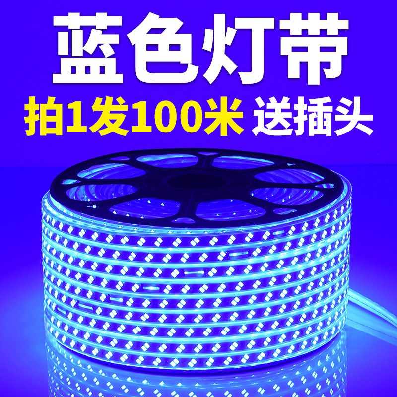 220V蓝色灯i条超高亮天花吊顶KTV招牌灯箱装饰长条灯蓝光LED灯带