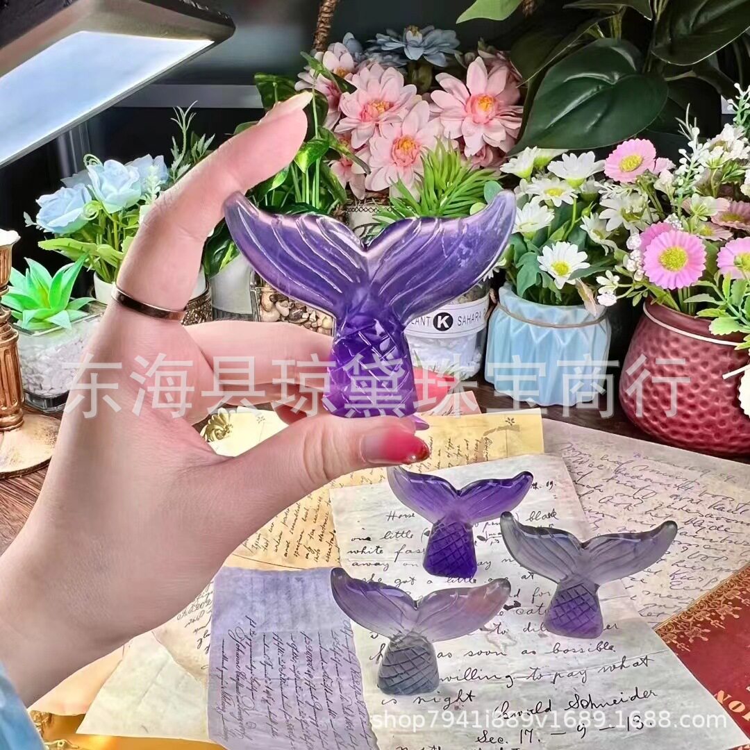 批发天然水晶雕刻件鱼尾摆件属于送朋友生活装饰居家摆件办公摆设