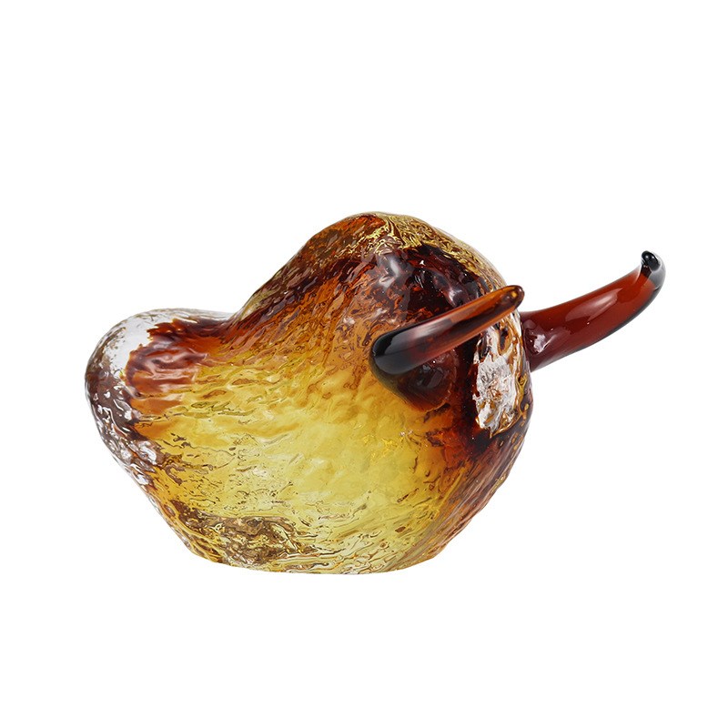 琥珀茶色玻璃牛摆件高端创意艺术造型F软装饰品家居书房桌琉璃摆