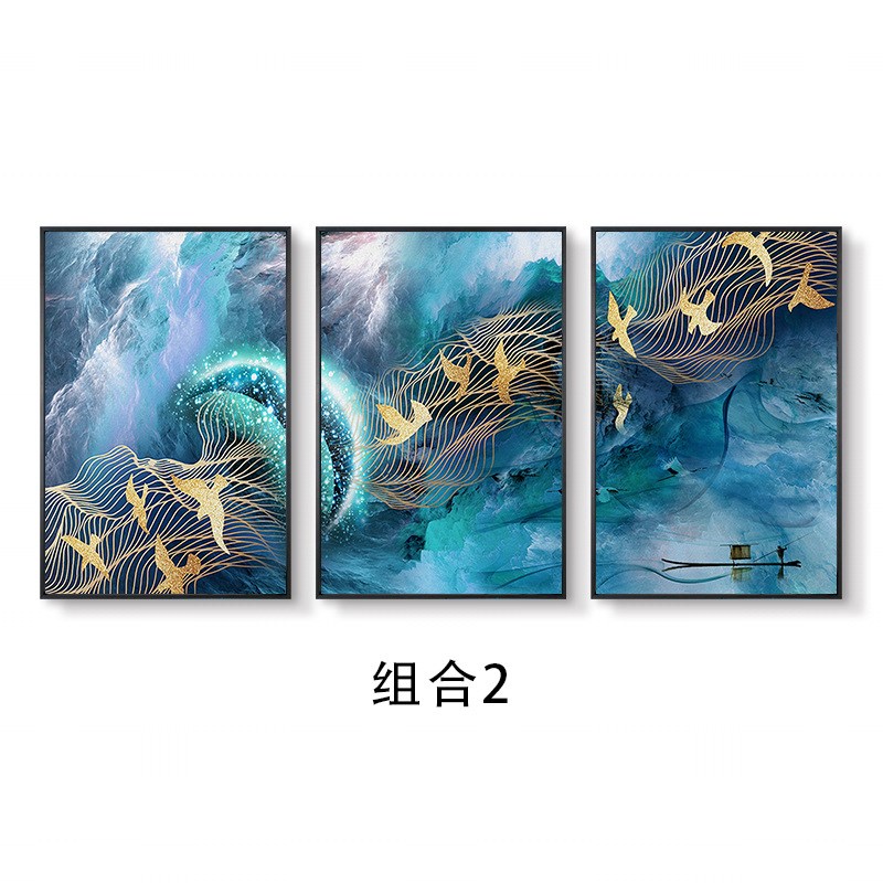 新中式餐厅挂画饭店包间墙面装饰B画酒店包厢中国风茶室客厅三联
