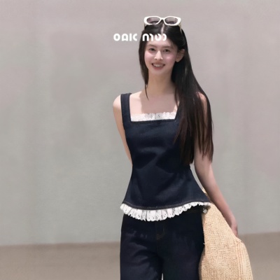 夏季女波西米亚牛仔吊带阔腿套装