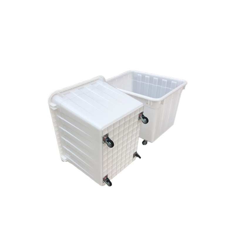 现货300L塑胶水箱带轮子v塑胶方箱可带盖子塑料周转箱多用带轮水