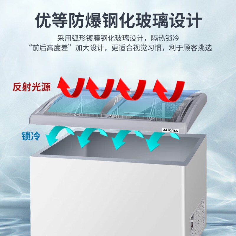 澳柯玛商用卧g式冷冻柜冰柜全篮筐弧形玻璃门展示柜雪糕展示柜