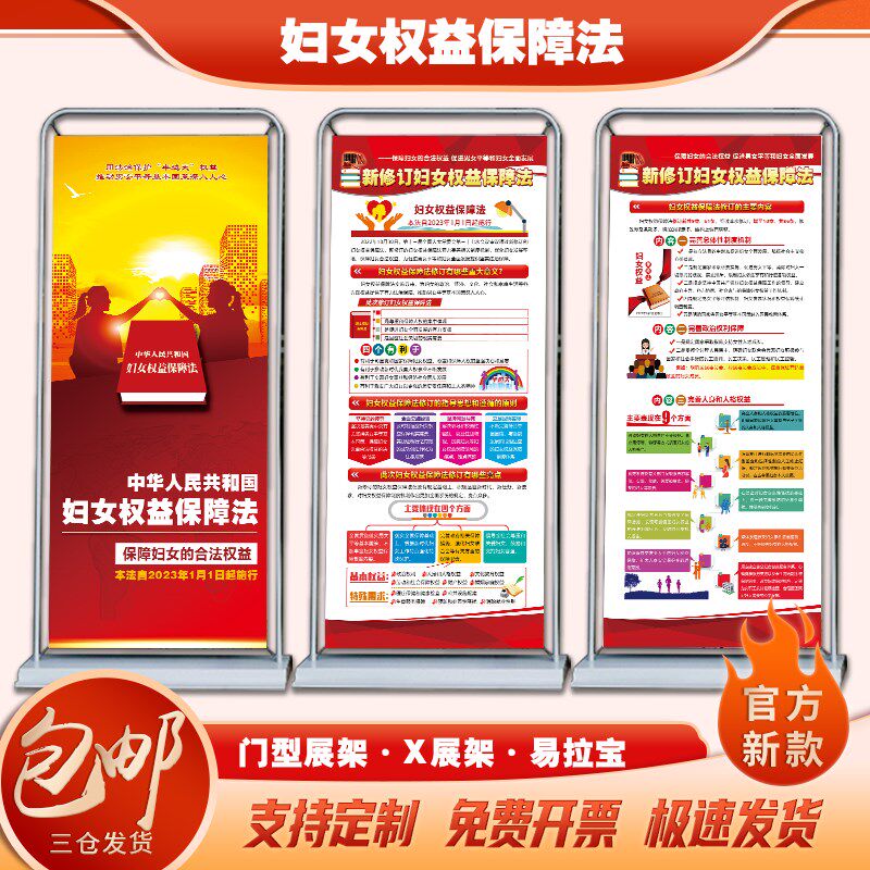 2025年新修订妇女权益保障法展架易拉宝挂图新妇保法门型展架板传