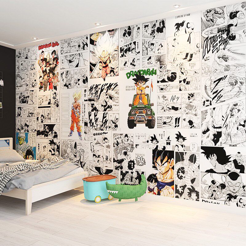 3D卡通动房七龙珠墙纸儿童漫卧墙床头背景室布幼儿园黑白漫画壁纸