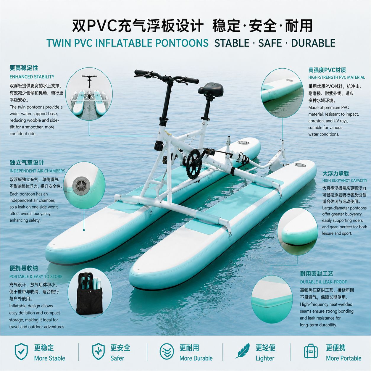 充气双人脚踏自行车水上游乐