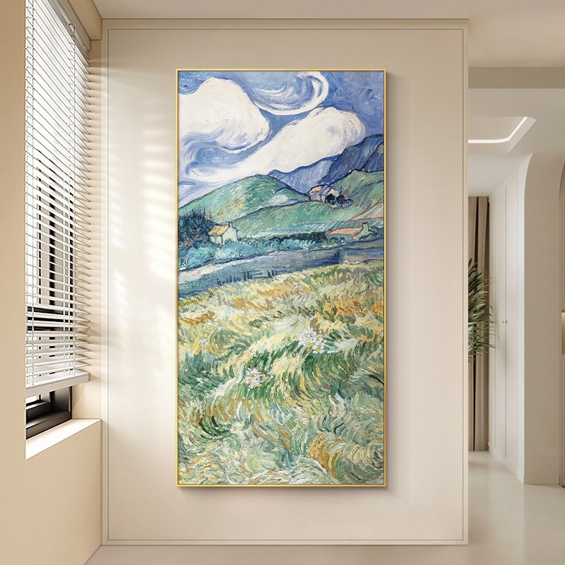 春日远影玄关装饰l画梵高原野油画走廊过道挂画竖版入户正对门壁