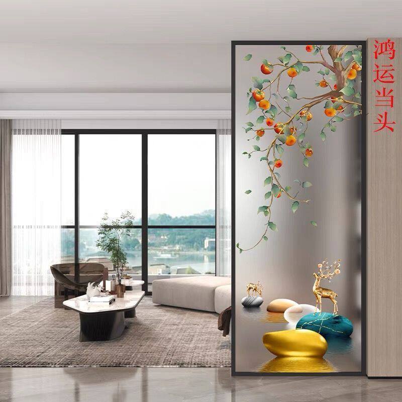 现代简约轻奢艺术玻璃屏风隔断半墙客厅遮挡入户玄关进门卧室