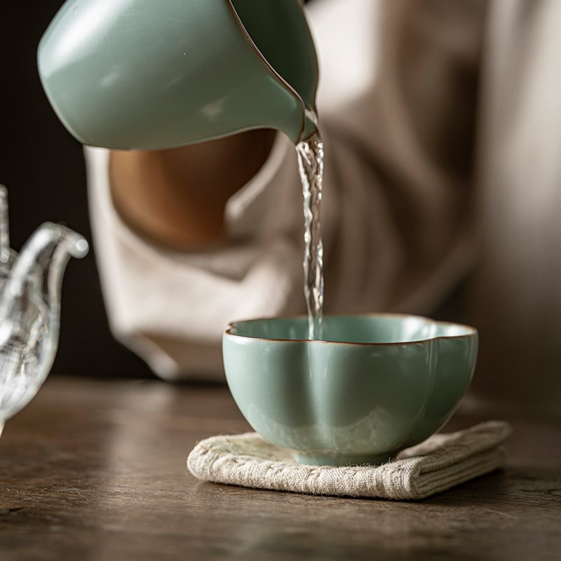 天青汝窑梅花杯品茗杯汝瓷个人杯茶盏陶瓷开片Q可养主人杯普洱茶