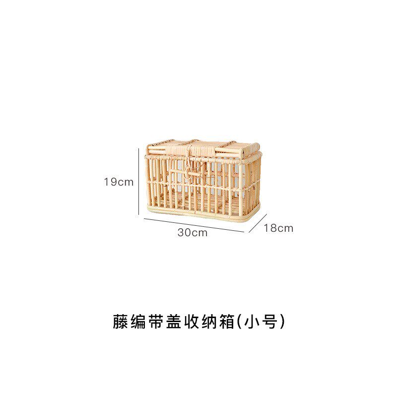 藤编整理箱天然藤条杂物衣服收纳箱民宿置物箱.带盖储物框