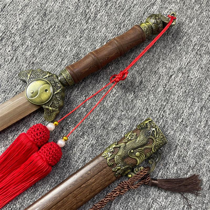 长剑古风剑木剑晨练武术剑太极剑流苏剑花练习剑儿童玩具剑带剑穗
