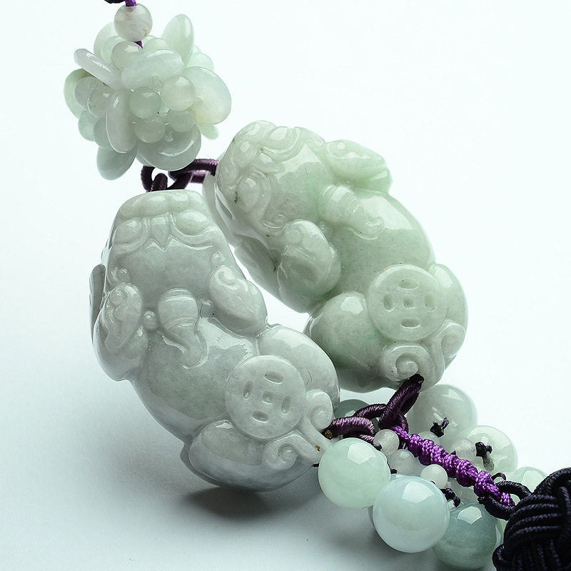 玉器工艺品 缅甸翡翠玉双貔貅饰品汽车挂件