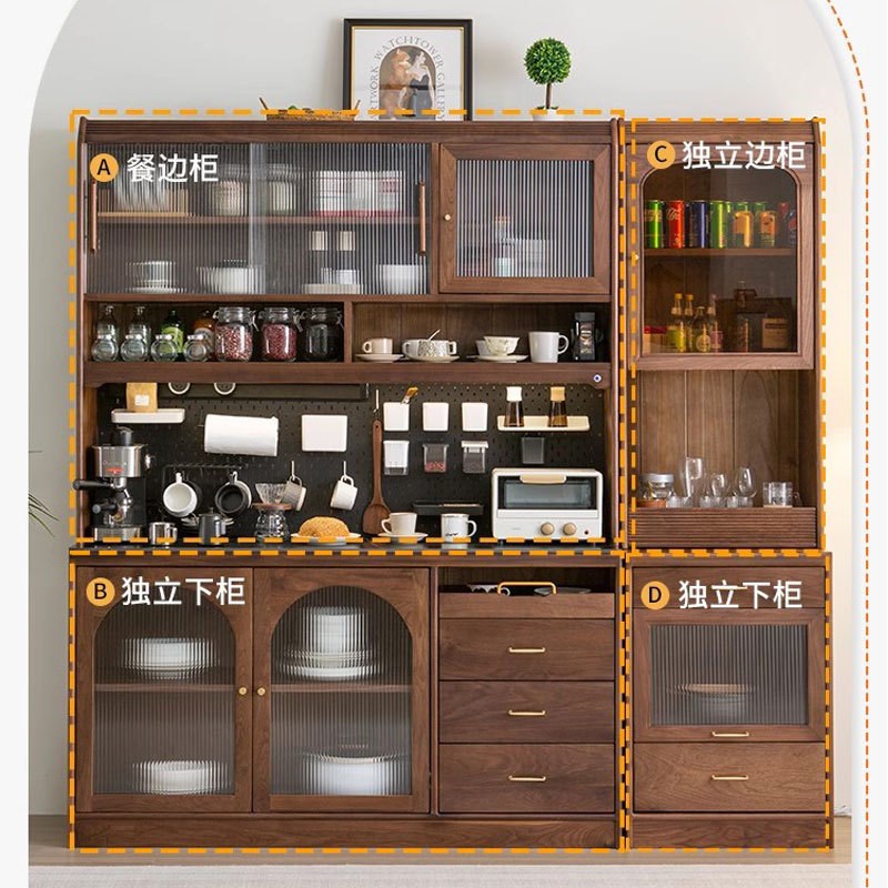 北美黑胡桃实木餐边柜樱桃木白橡多F功能大容量厨房展示储物高柜