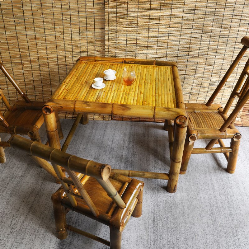 复古庭院竹桌椅组合竹椅子老A式竹桌子户外竹制品古风方桌茶桌