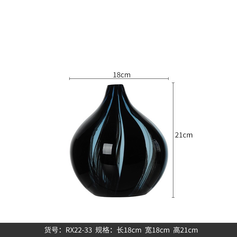 大秀家居 黑白水墨高档大肚小口B玻璃花器 家居软装饰品客厅花瓶