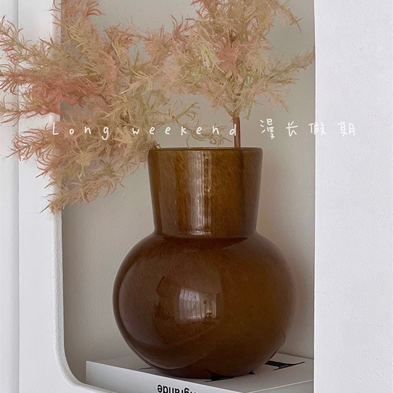简约大肚瓶大口径玻璃花瓶鲜花假花插花器餐X桌装饰摆件