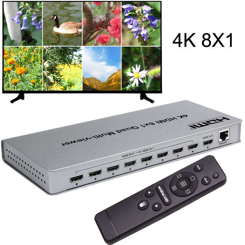 工厂hdmi分屏器八进一出显示画面分割四dnf地下城搬砖8口