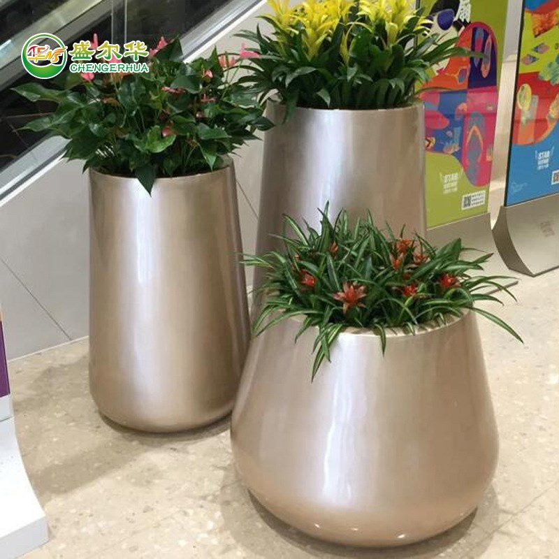 创意玻璃钢商场售楼处花盆v样板房花器落地花缸装饰酒店花盆花钵