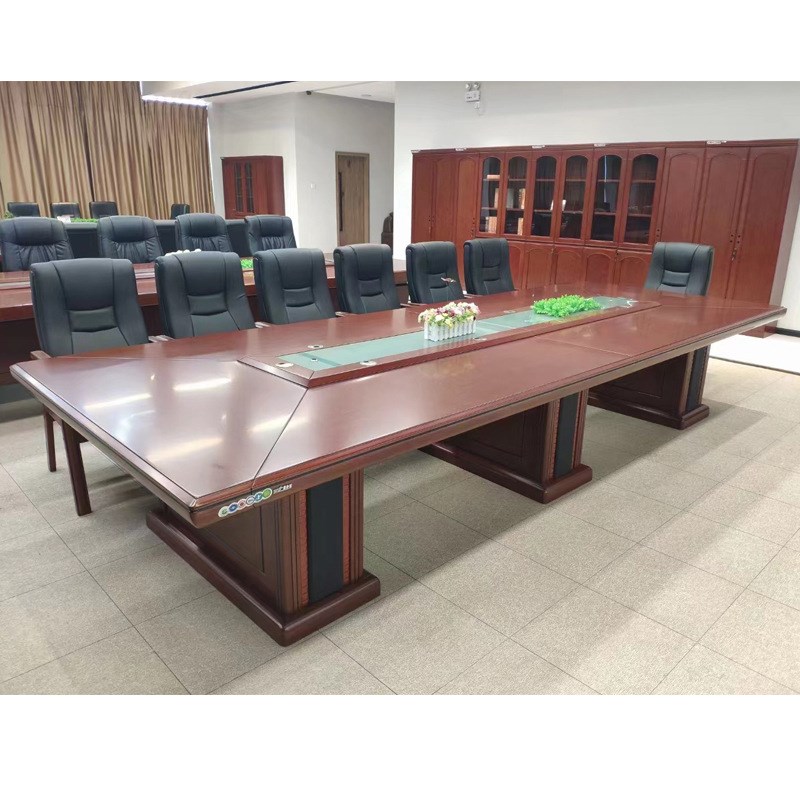 办公会议桌d长桌大型实木皮油漆家具桌长方形接待培训桌条形会议