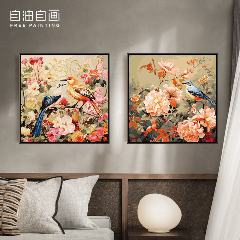 自油自画工数字油画diy填色手绘手 填充油彩客厅装饰画油彩画喜鹊