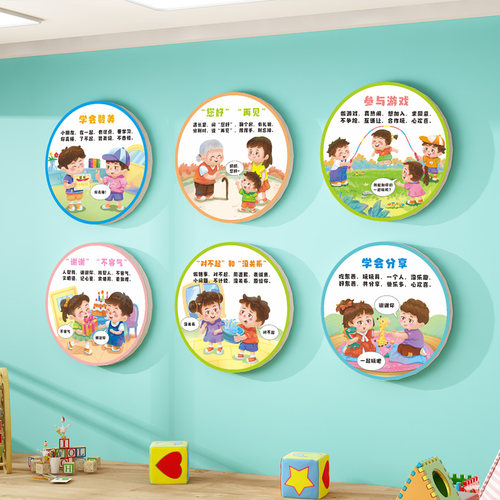 儿幼园文化墙楼梯环走廊道创主题墙贴成品高端文明礼仪墙面装饰