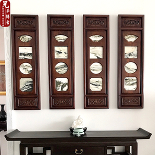 东阳木雕香厅沙发背景大理石云石挂屏新四式实木中条屏客樟木挂画