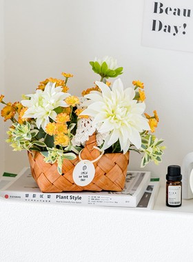 桌面花饰小摆件客厅办公室电视柜玄居装饰乔迁之喜家关篮品仿真花