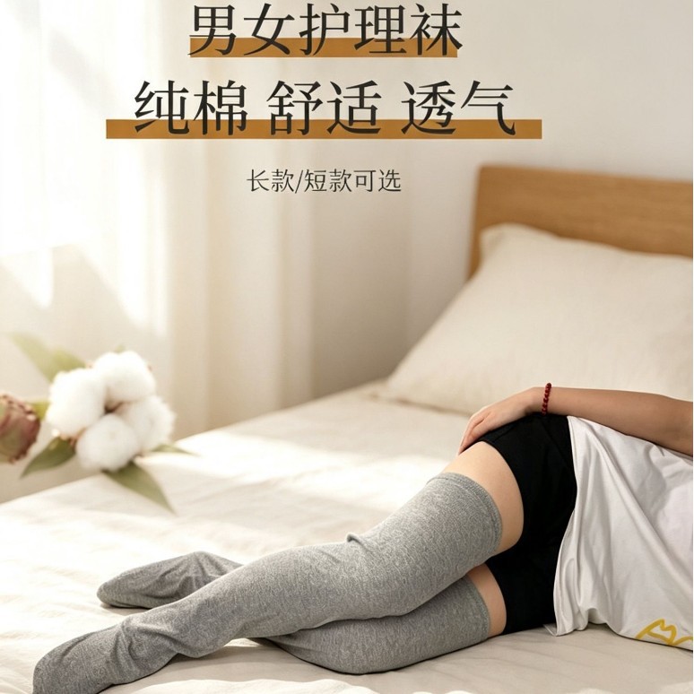 空调房保暖连袜护膝防寒纯棉护腿套护脚踝孕产妇月子腿脚保暖袜套
