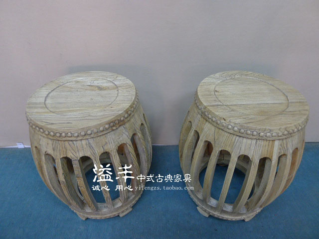 原木色圆鼓凳仿古圆古凳 明清家具小圆凳仿古凳实木凳 榆木家具