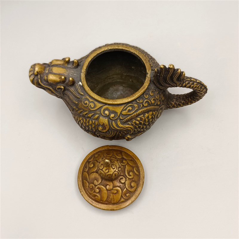 古韵斋 仿古龙头l龙把铜酒壶摆件家居装饰工艺品 古玩收藏铜壶