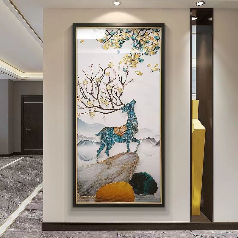 现代轻奢一路有你玄关2023新款走廊过道壁画入户T装饰画晶瓷客厅