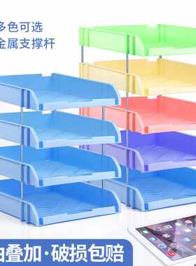 华杰 莫兰迪色塑料三层文件盘彩色文件托盘横式多层文件架