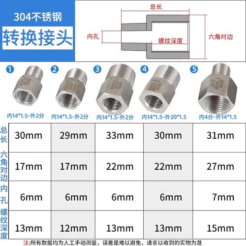 304不锈钢压力表转换接头补芯内外螺纹对丝M14M20*1.5转2分4分6分