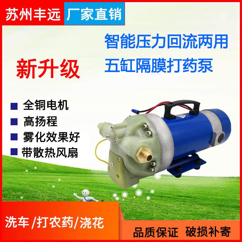 丰远农用电动喷雾器喷药机洗车水泵5缸隔膜泵自吸水泵高压泵12v48