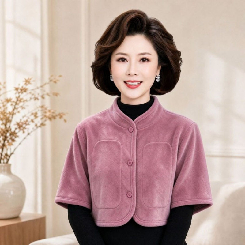 2026秋冬中老年加绒短袖马甲女妈妈装立领保暖居家加绒护肩wy