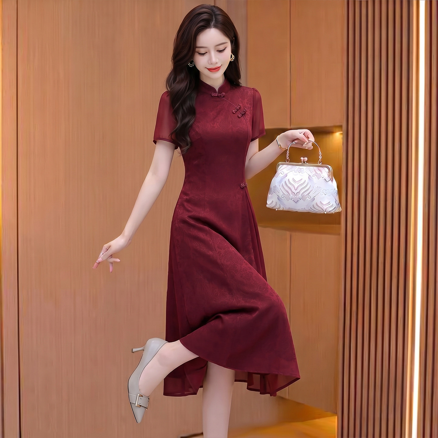 改良旗袍连衣裙女2026新款夏高端大气上档次年轻款喜婆婆妈妈礼服