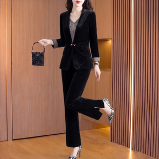 职业金丝绒西装秋套装女款2026新款今年流行爆款女装秋显瘦三件套