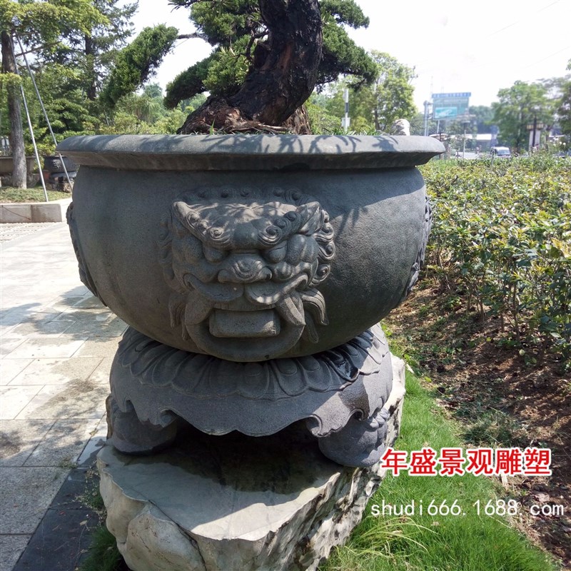 石雕鱼缸福建 大石缸t古建装饰摆件 公园石头花盆容器