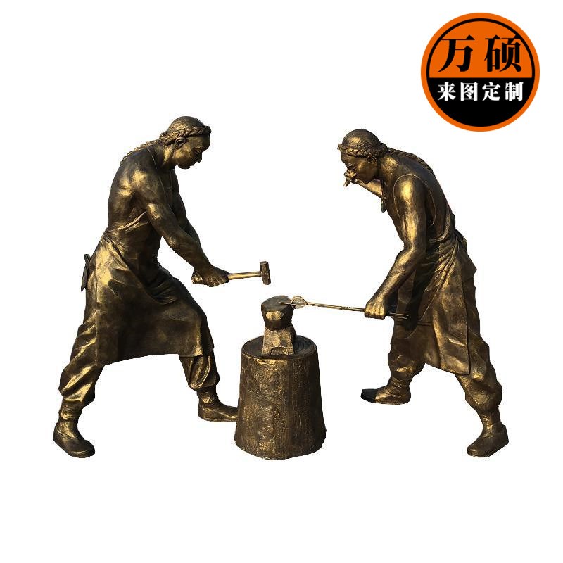 玻璃钢雕塑 玻璃钢仿铜人物雕塑 制作雕塑X农耕文化摆件