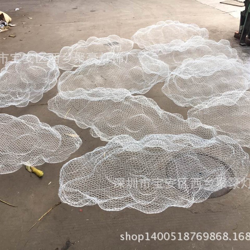工程创意铁丝编织铁网吊灯复古工业风棉R花白云云朵大吊灯