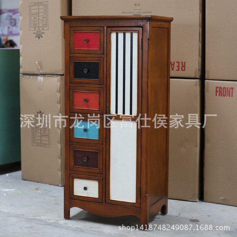 美式乡村玄关高k立柜斗柜复古储物柜单门装饰高柜边柜橱子家具