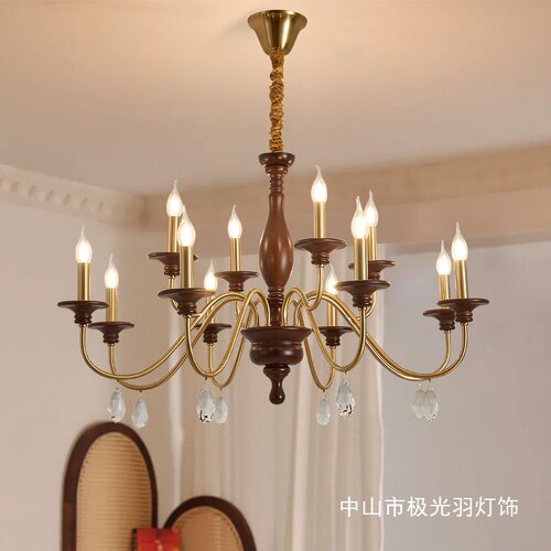 法式中古风客厅蜡烛灯具复古全铜餐厅灯创意卧室吊灯轻奢别墅吊灯