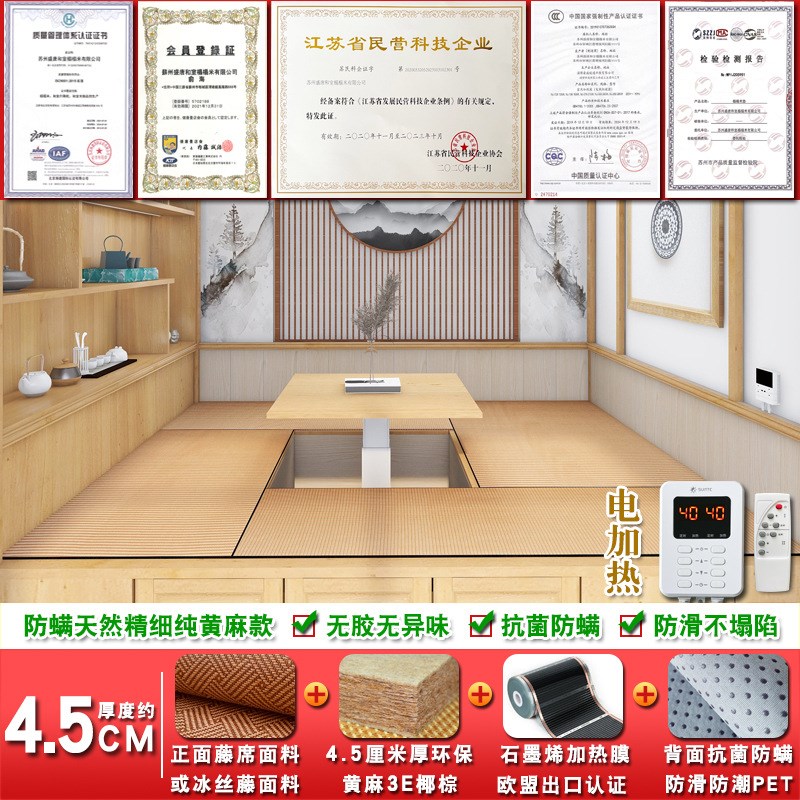 石墨烯电加热榻榻米垫子椰棕垫塌塌米F黄麻床垫踏踏米地垫电热炕