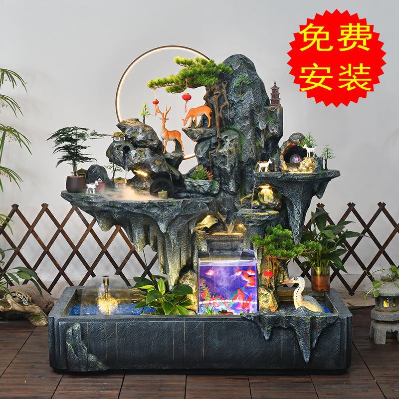 假山水景鱼缸循环水流水喷泉鱼池造景客厅户外庭院瀑布景观摆件