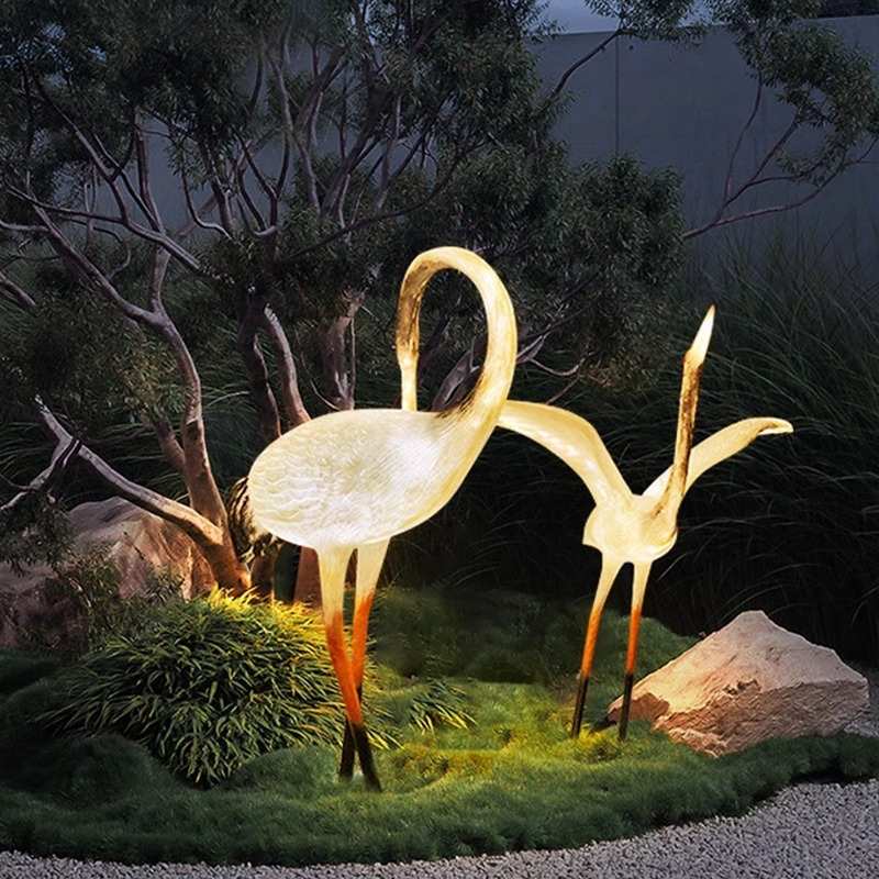 户外LED防真发光仙鹤灯草坪灯公园庭院景区园林动物灯庭院白鹭灯