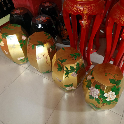古筝圆凳古琴漆器手工画实木凳子古筝圆凳贴金彩绘漆艺款古筝琴凳