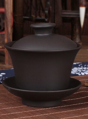 功夫茶具家用茶碗紫砂三才碗茶杯大号陶瓷盖碗套装带盖冲泡茶碗